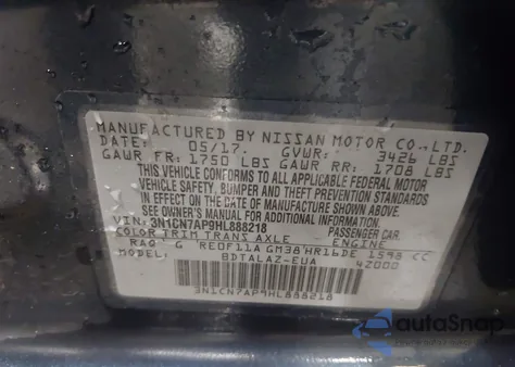 2017 Nissan Versa 1.6 S+ из США, поврежденный, VIN 3N1CN7AP9HL888218